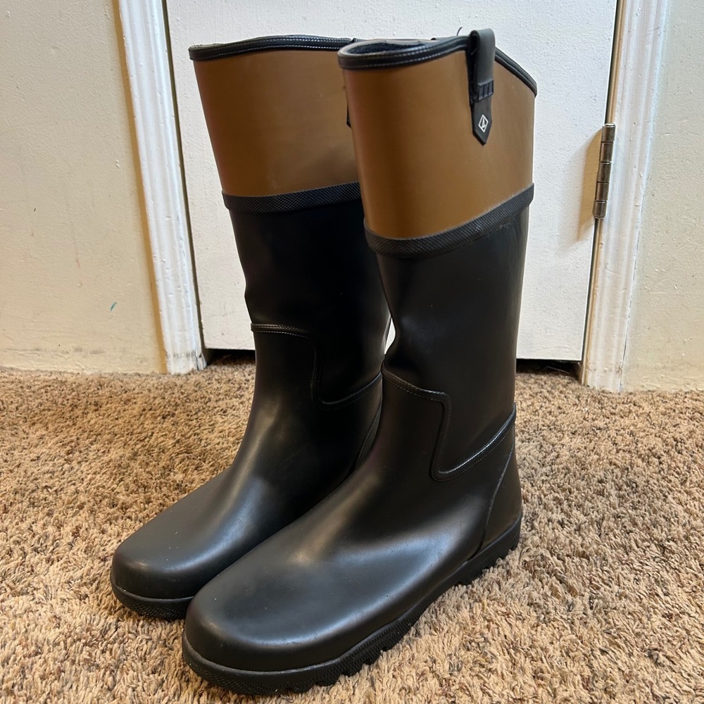 Sperry Top-Sider Pelican Black Tan Waterproof Rain Boots STS96124 Womens 10